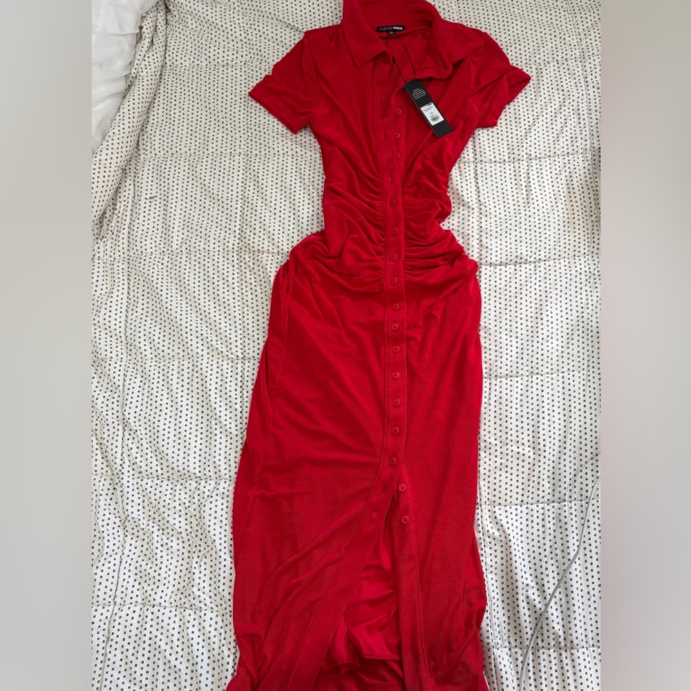 Elegant Red Button-Down Dress